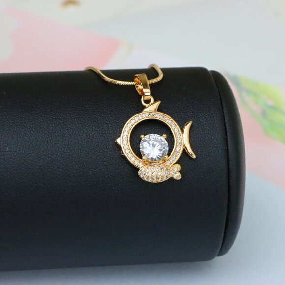 "Rose Gold Pisces Pendant with CZ Accents in Zodiac Fish Design, XPPT1550 - Picture 9 of 10